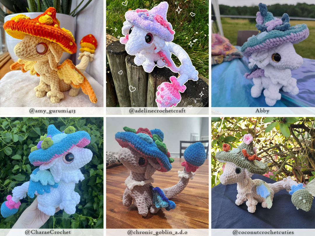 Nim the Mushroom Dragon • PDF Easy Amigurumi Pattern