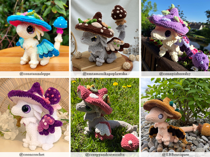 Nim the Mushroom Dragon • PDF Easy Amigurumi Pattern
