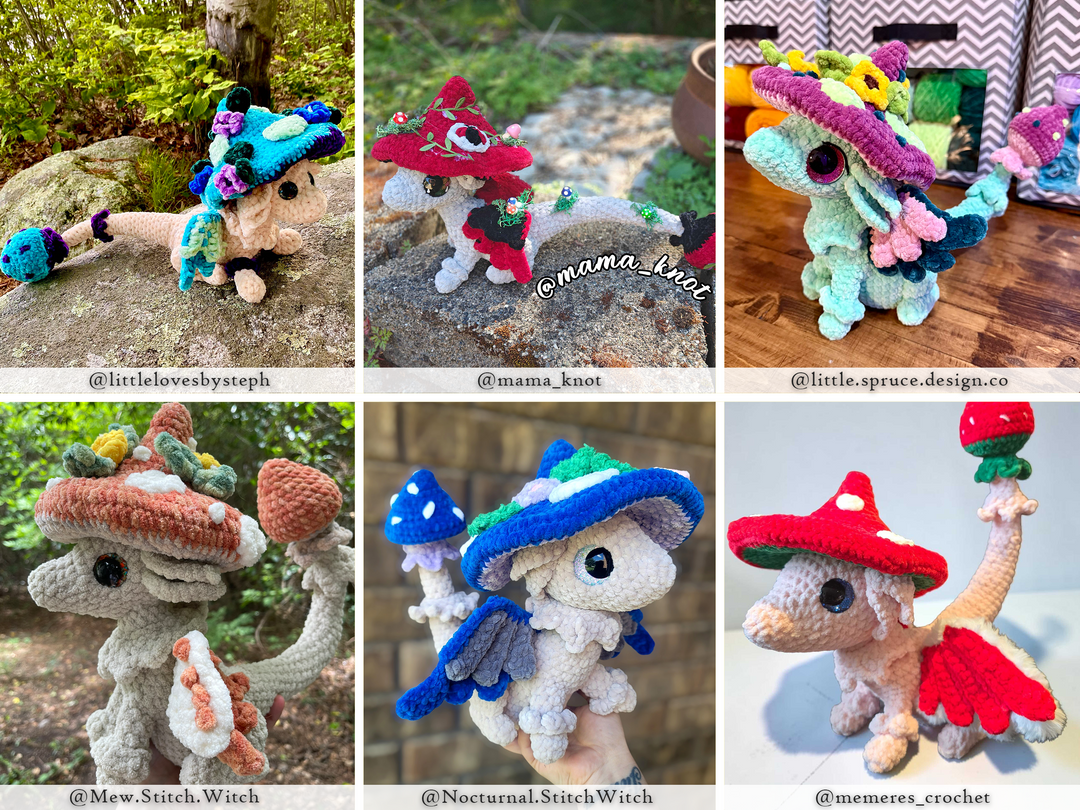 Nim the Mushroom Dragon • PDF Easy Amigurumi Pattern