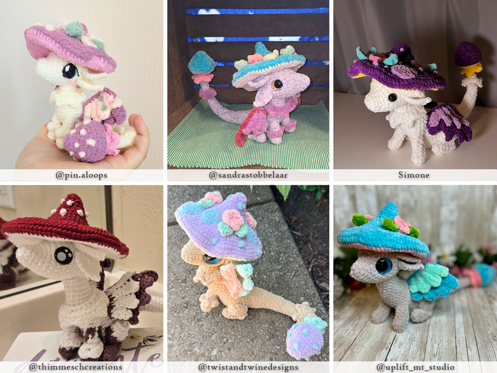 Nim the Mushroom Dragon • PDF Easy Amigurumi Pattern