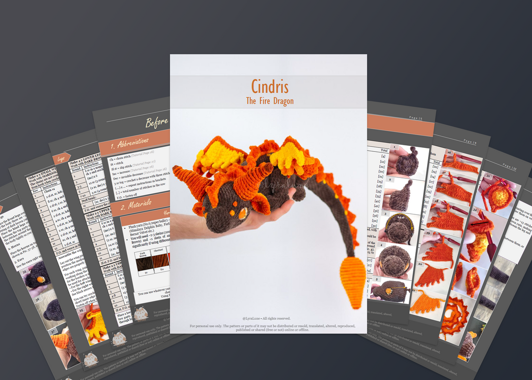 Cindris the Fire Dragon • PDF Easy Amigurumi Pattern