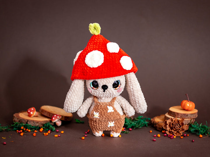 Bunny in Mushroom Hat • PDF Easy Amigurumi Pattern
