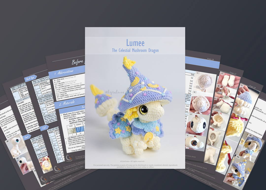 Lumee the Celestial Mushroom Dragon • PDF Easy Amigurumi Pattern
