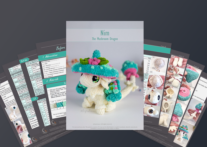 Nim the Mushroom Dragon • PDF Easy Amigurumi Pattern