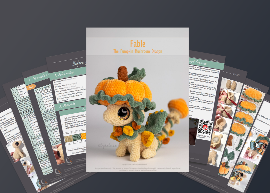 Fable the Pumpkin Mushroom Dragon • PDF Easy Amigurumi Pattern