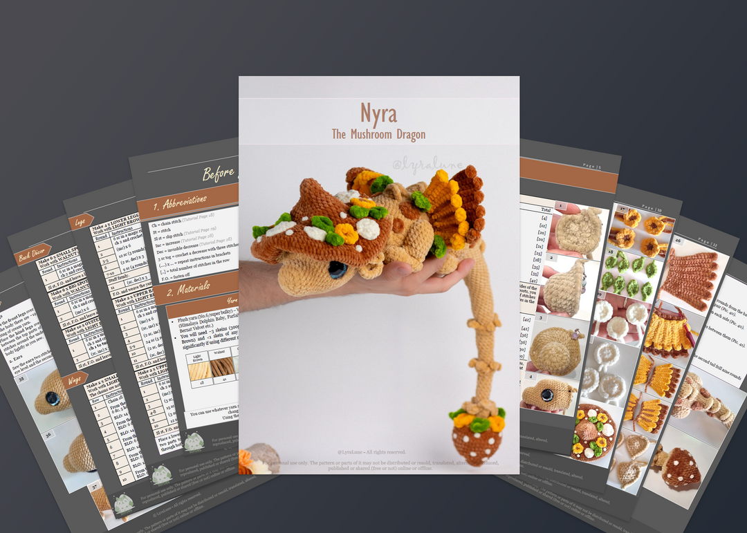 Nyra the Mushroom Dragon • PDF Easy Amigurumi Pattern