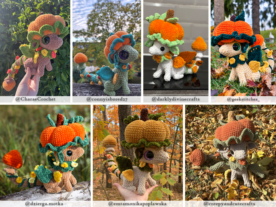 Fable the Pumpkin Mushroom Dragon • PDF Easy Amigurumi Pattern