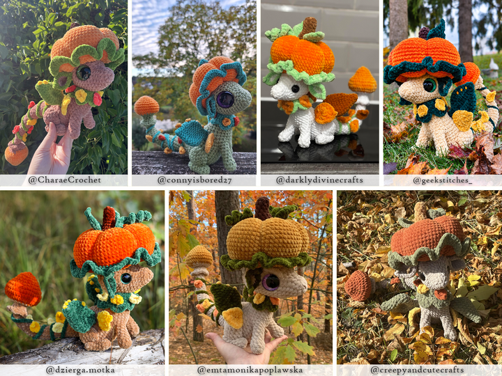 Fable the Pumpkin Mushroom Dragon • PDF Easy Amigurumi Pattern