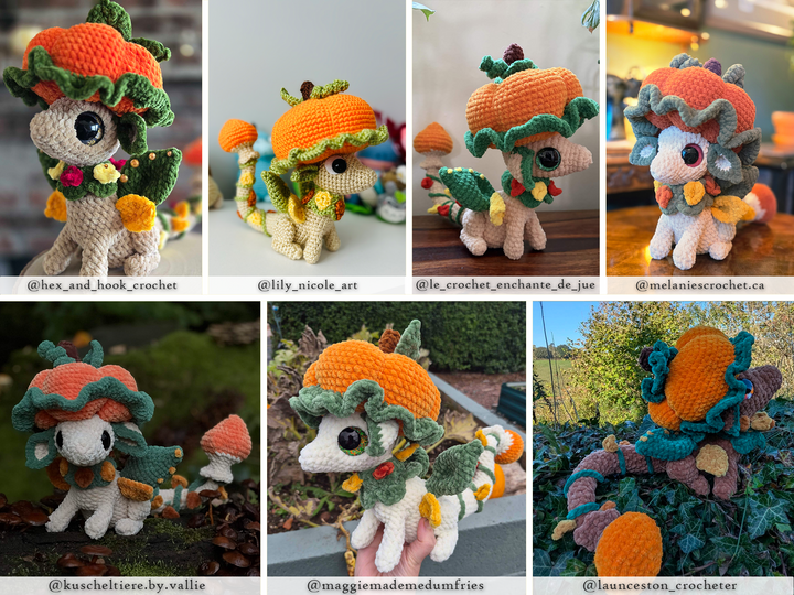 Fable the Pumpkin Mushroom Dragon • PDF Easy Amigurumi Pattern