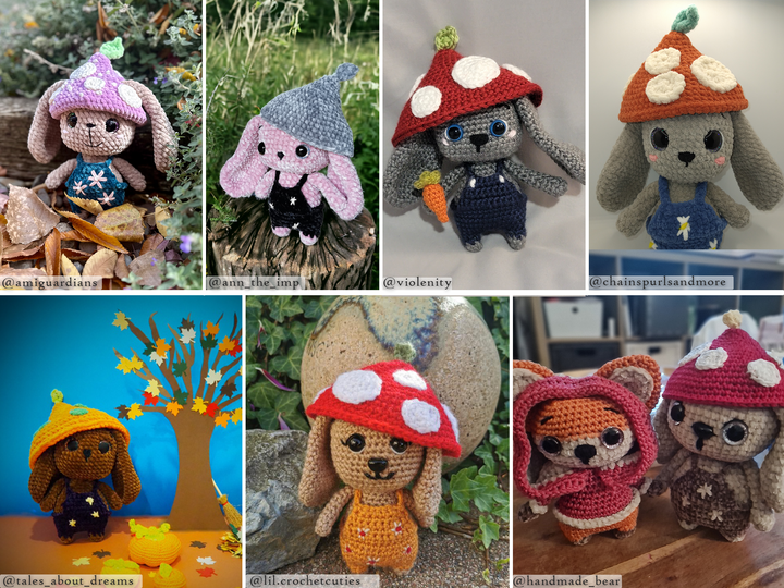 Bunny in Mushroom Hat • PDF Easy Amigurumi Pattern