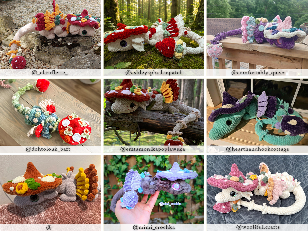 Nyra the Mushroom Dragon • PDF Easy Amigurumi Pattern