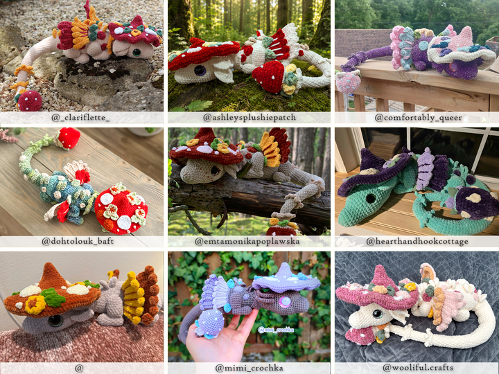 Nyra the Mushroom Dragon • PDF Easy Amigurumi Pattern